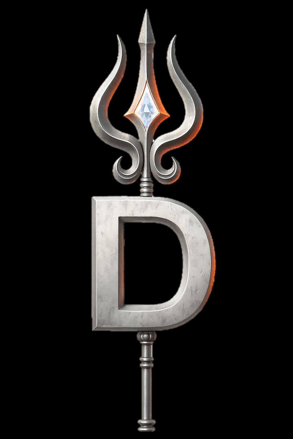 The DEWI mark: an iron trident tipped with a diamond, holding the letter D on a banded handle